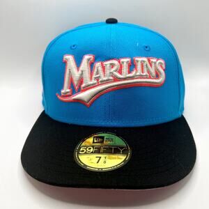 NEW ERA EXCLUSIVE 59FIFTY AQUA BLUE FLORIDA MARLINS W/ 10TH ANNIVERSARY PATCH